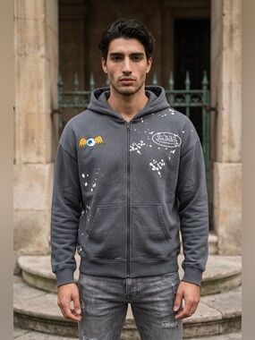 Von Dutch Blue/Gray Genuine Rider Full Zip-Up Hoodie w/Logo & Pockets M, L